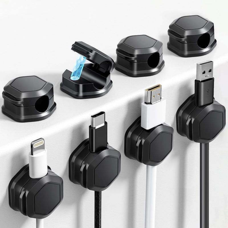 Cuworlis 8 Pack Magnetic Cable Clips Cord Organizer-Adhesive Wire Holder, Under Desk Cord Holder Keeper for Home Office Desk Phone Car Wall Desktop Nightstand Cabinet - Image 1
